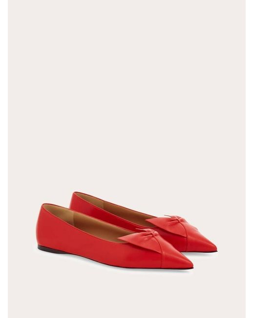 Ferragamo Red Soft Bow Ballet Flat