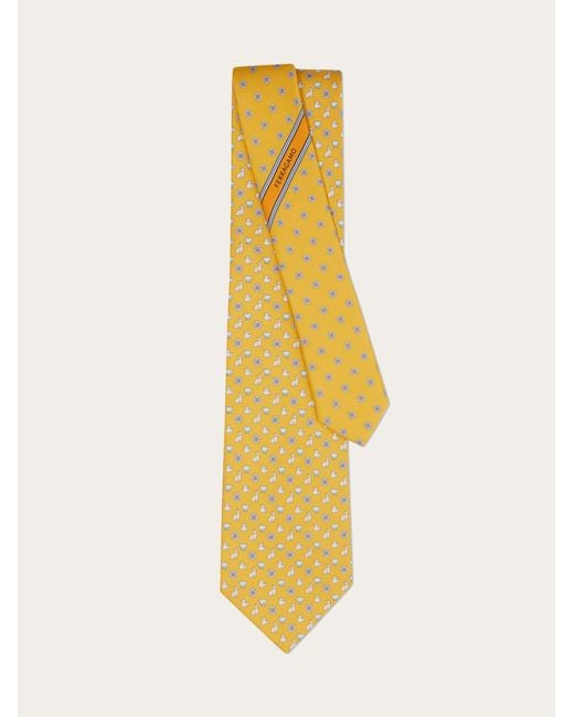 Ferragamo Yellow Charms Print Silk Tie for men
