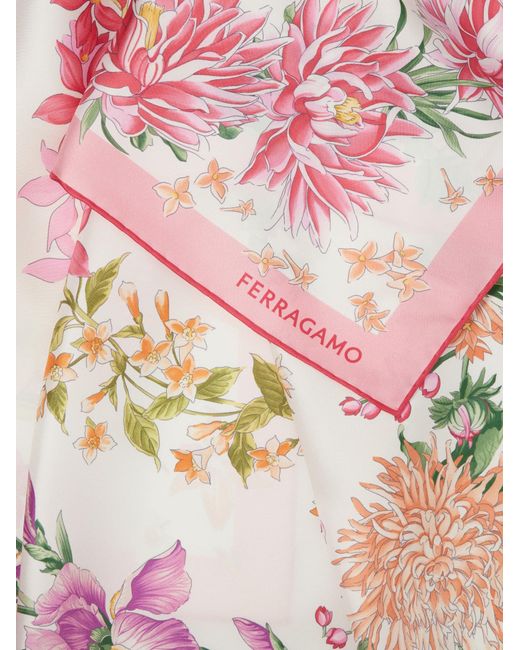 Ferragamo Pink Spring Print Silk Scarf