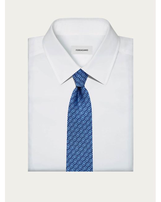 Ferragamo Blue Woven Print Silk Tie for men