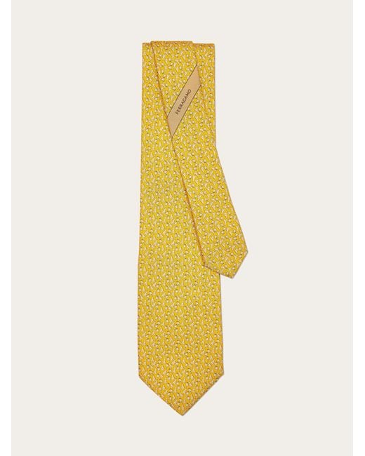 Ferragamo Yellow Men Giraffe Print Silk Tie for men