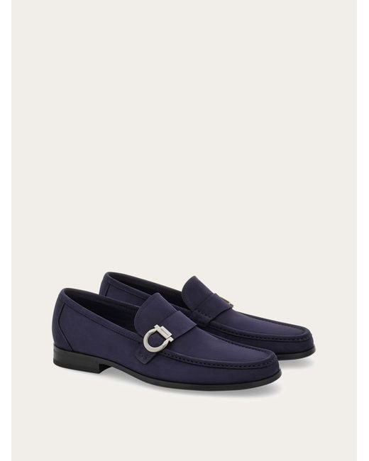 Ferragamo Blue Men Moccasin With Gancini Ornament for men