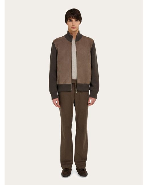 Ferragamo Brown Blouson With Leather Inserts for men