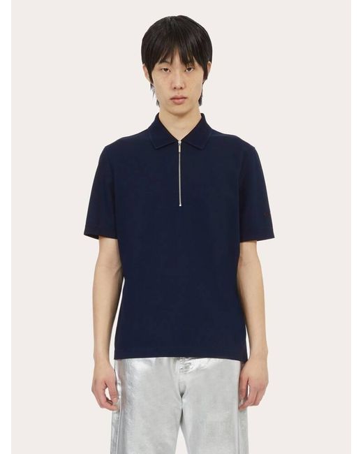 Ferragamo Blue Piquet Cotton Polo Shirt for men
