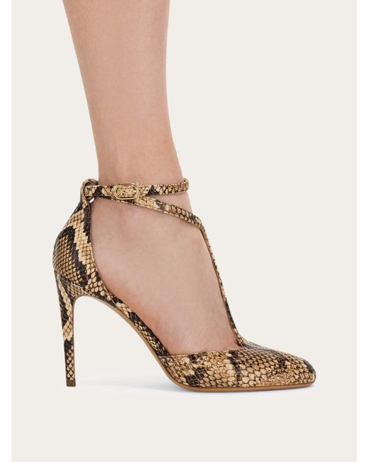 Ferragamo White T-Strap Stiletto Pumps