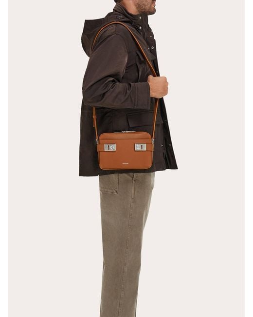 Ferragamo Brown East-West Crossbody Bag With Hug Buckle for men