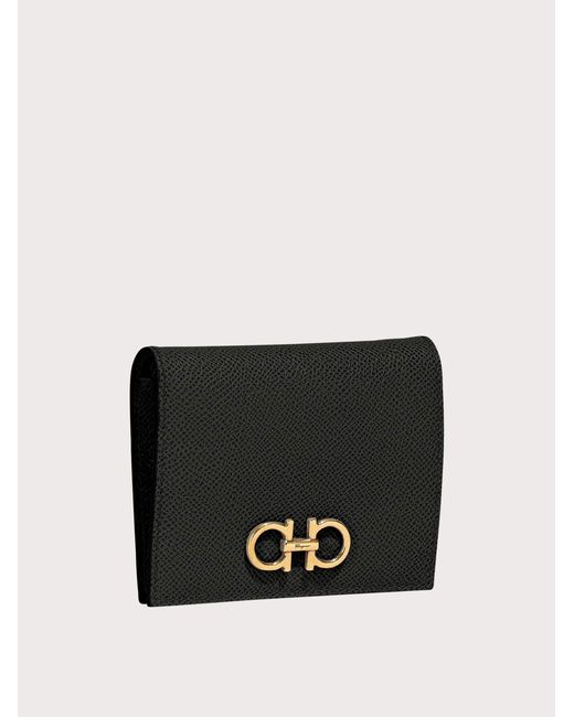 Ferragamo Black Ferragamo Gancini Leather Compact French Wallet