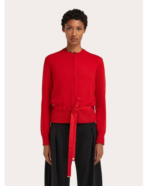 Ferragamo Red Cardigan With Thread Through Belt