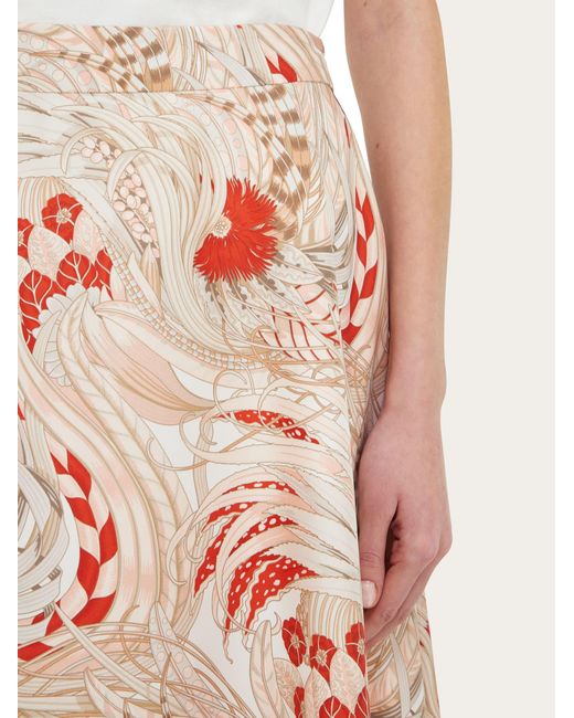 Ferragamo White Rooster Print Long Skirt