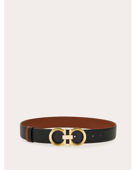 Ferragamo White Reversible And Adjustable Belt With Hammered Gancini
