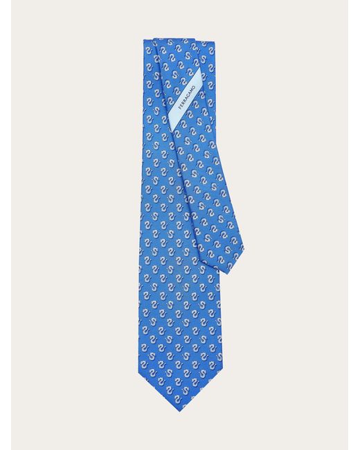 Ferragamo Blue Dragon Print Silk Tie for men