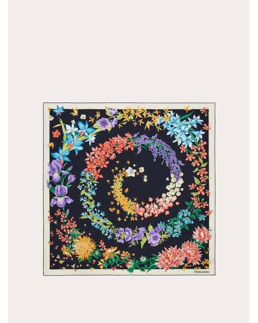 Ferragamo Blue Spring Print Silk Scarf