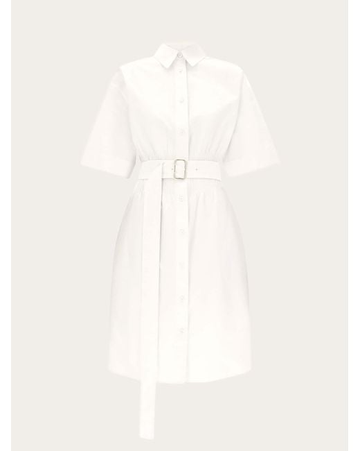 Ferragamo Natural Cotton And Silk Shirt Dress