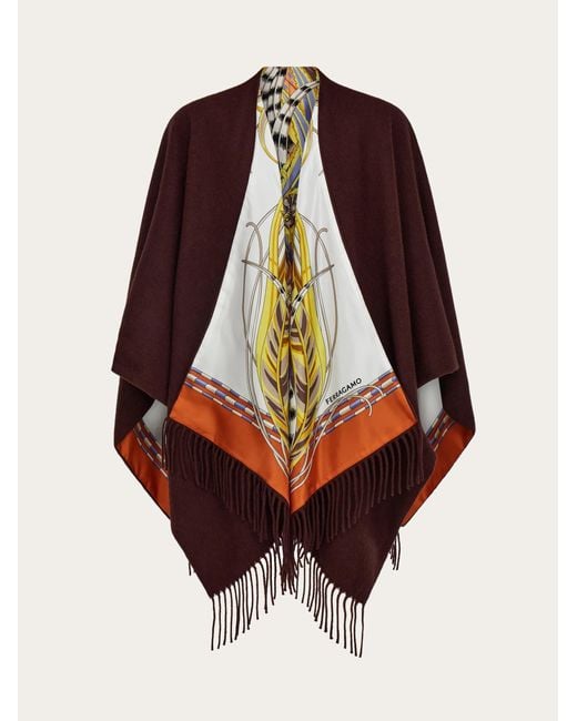 Ferragamo Brown Reversible Hood With Rooster Print