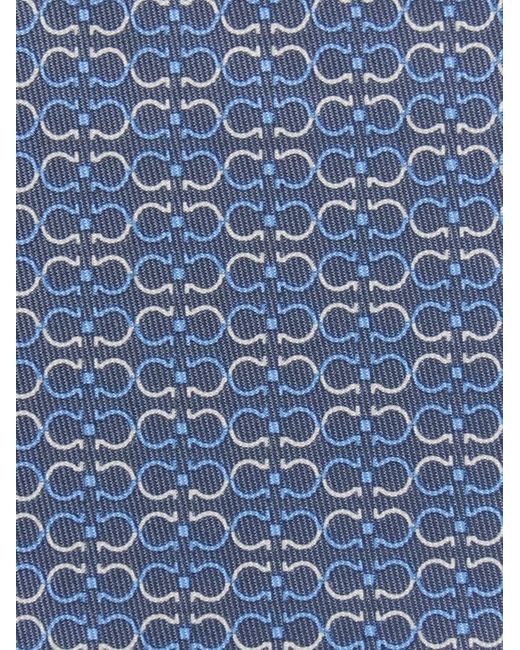 Ferragamo Blue Gancini Print Silk Tie for men