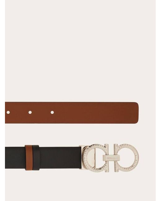 Ferragamo White Reversible And Adjustable Belt With Hammered Gancini