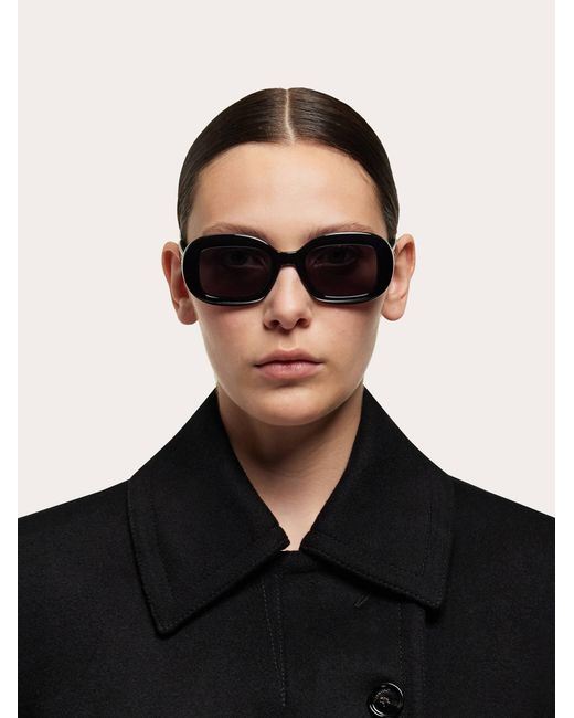 Ferragamo Black Oval Frame Sunglasses