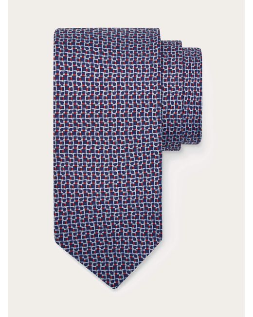 Ferragamo Blue Men Gancini Print Silk Tie for men