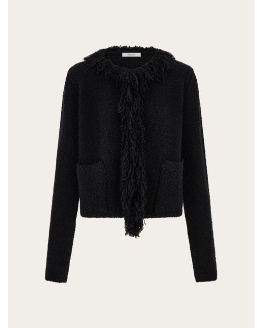 Ferragamo Black Cardigan With Fringe Detail