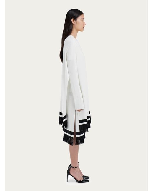 Ferragamo White Longline Cardigan With Fringe Detail