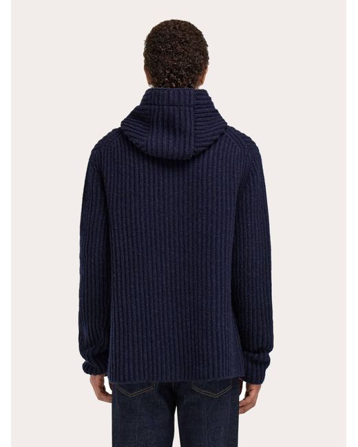 Ferragamo Blue Wool Blend Duffle Coat for men