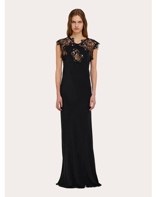 Ferragamo Black Silk Dress With Lace Detail