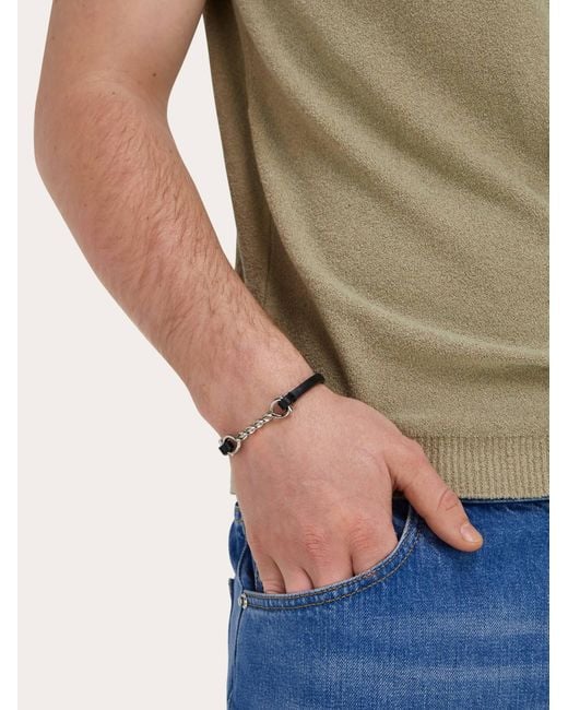 Ferragamo White Gancini Leather Bracelet (20Cm) for men