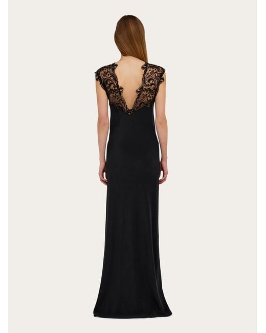 Ferragamo Black Silk Dress With Lace Detail