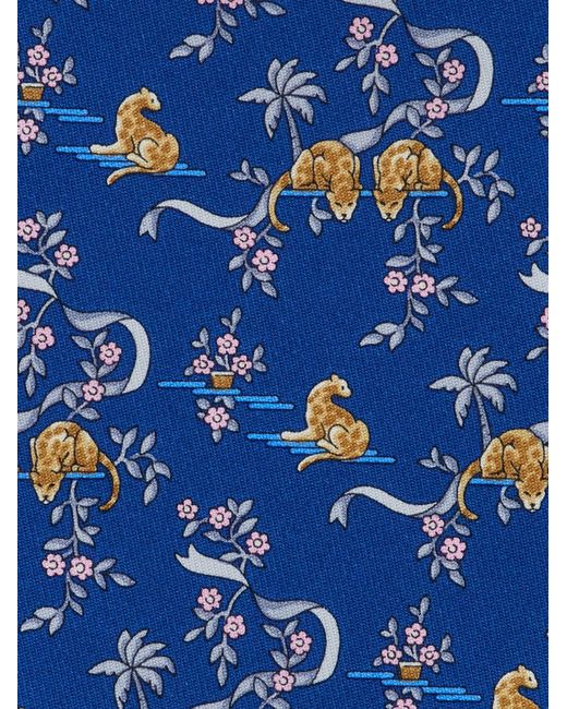 Ferragamo Blue Amazon Print Silk Tie for men