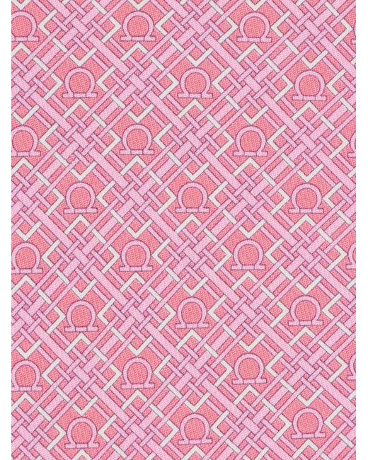 Ferragamo Pink Check Gancini Print Silk Tie for men
