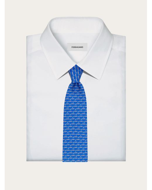 Ferragamo Blue Race Print Silk Tie for men