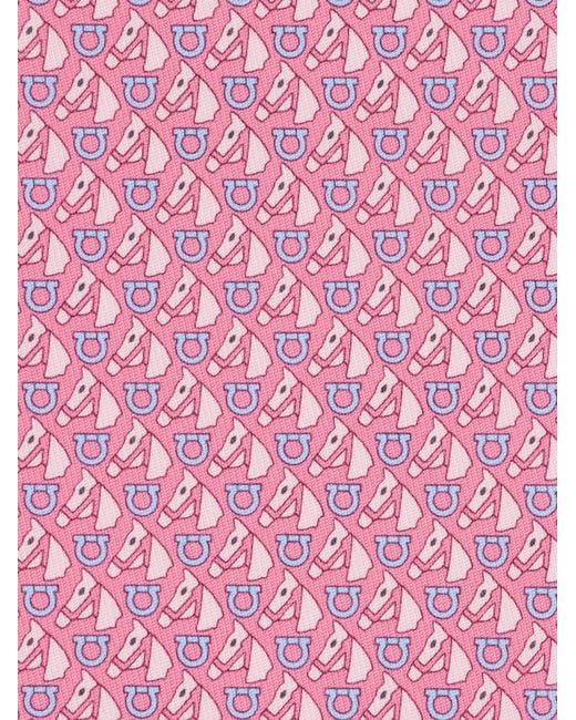 Ferragamo Pink Equestrian Print Silk Tie for men