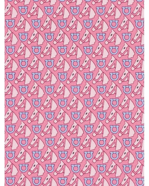 Ferragamo Pink Equestrian Print Silk Tie for men