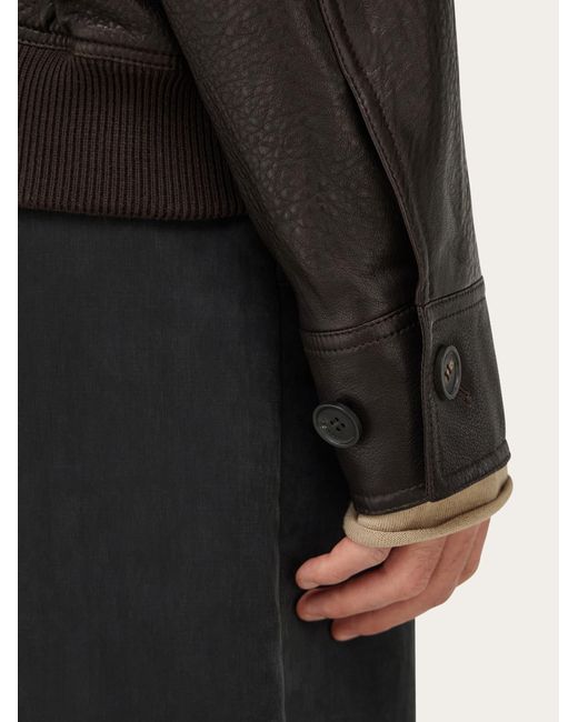 Ferragamo Herren Blouson Aus Narbigem Leder in Black für Herren