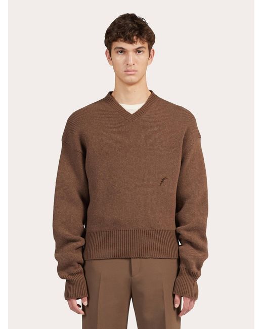 Ferragamo Brown V-neck Sweater for men
