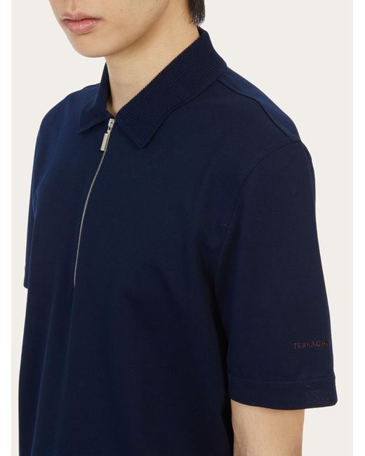 Ferragamo Blue Polo With Zip Collar for men