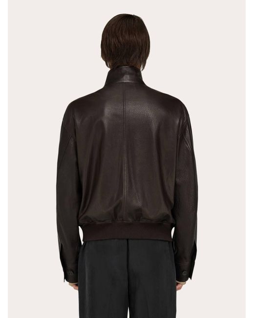 Ferragamo Herren Blouson Aus Narbigem Leder in Black für Herren