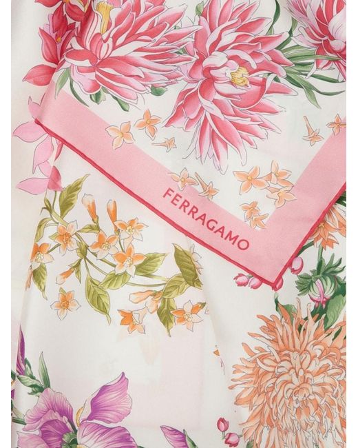 Ferragamo Pink Spring Print Silk Scarf