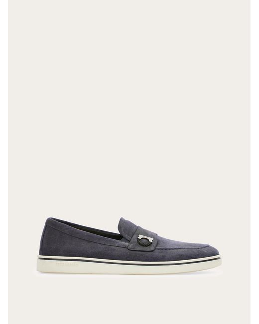 Ferragamo White Boat Shoe Loafer With Gancini Ornament for men