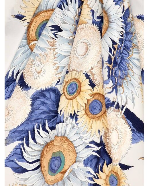 Ferragamo Blue Sunflower Print Silk Scarf
