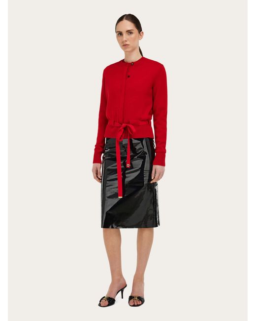Ferragamo Red Cardigan With Thread Through Belt