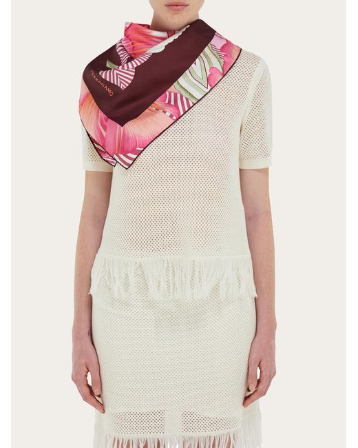 Ferragamo Pink Brezza Print Silk Scarf