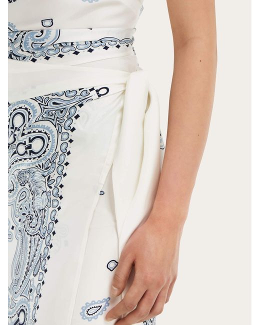 Ferragamo White Arabesque Print Silk Sarong