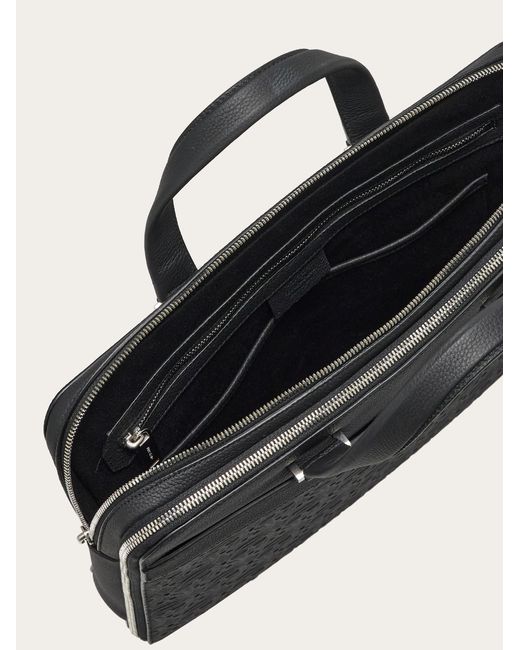 Ferragamo Black Embossed Briefcase for men