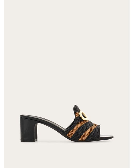 Ferragamo Natural Gancini Ornament Mid-Heel Slide