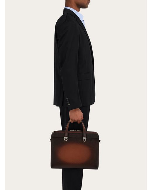 Ferragamo Brown Gancini Briefcase for men