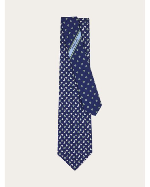 Ferragamo Blue Charms Print Silk Tie for men