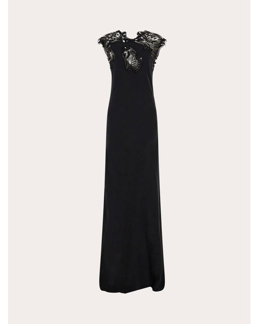Ferragamo Black Silk Dress With Lace Detail