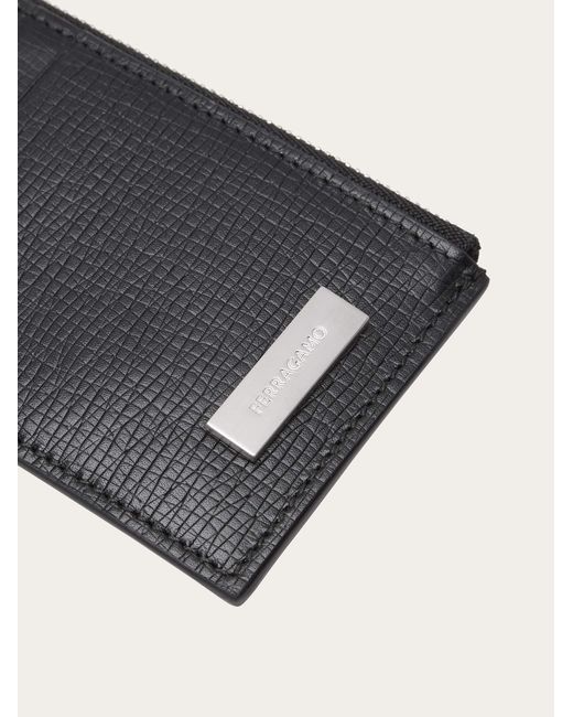 Ferragamo Black Credit Card Holder With Custom Metal Plate for men