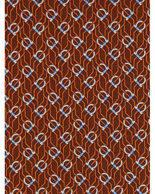 Ferragamo Brown Tetris Print Silk Tie for men